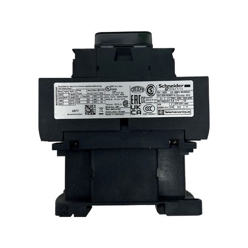 LC1D25F7 contactor, side view, manufacturer's label in English