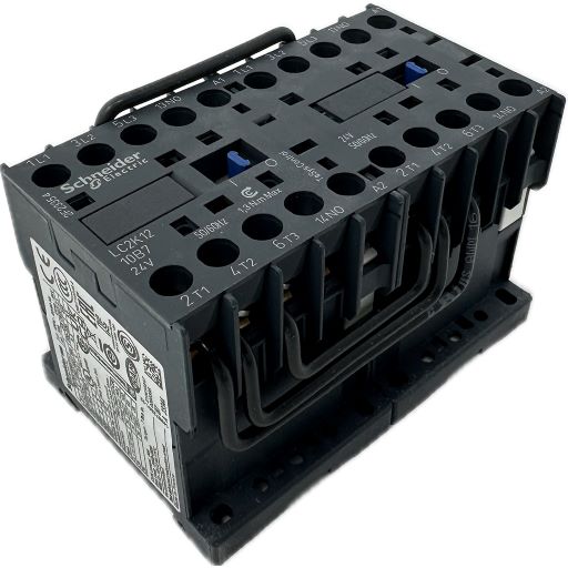 LC2K1210B7 reversing contactor, side view with manufacturers specifications in English