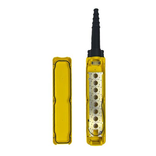 Part Number XACA08H7 eight button yellow pendant enclosure empty inside view