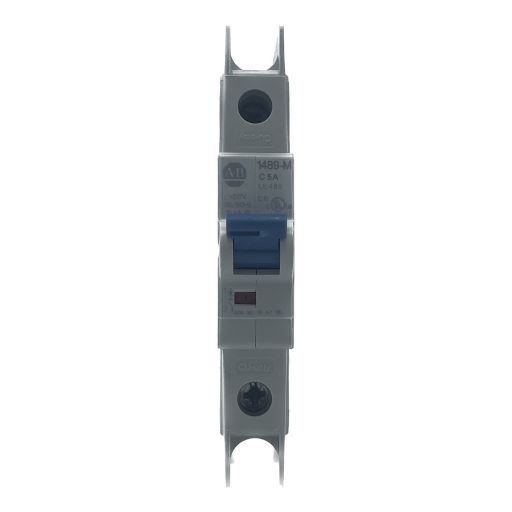 1489-M1C050 White, plastic, miniature circuit breaker, part number label in English.