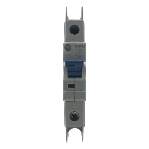1489-M1C100 White, plastic, miniature circuit breaker, part number label in English.