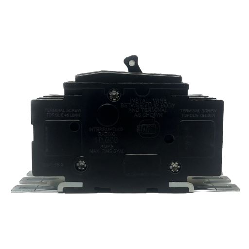 Side view of breaker, part specifications etched in English.