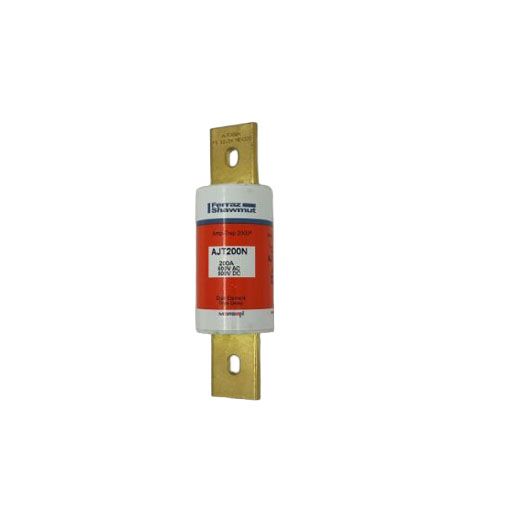 fuse AJT200N, with orange and white label, shown in English