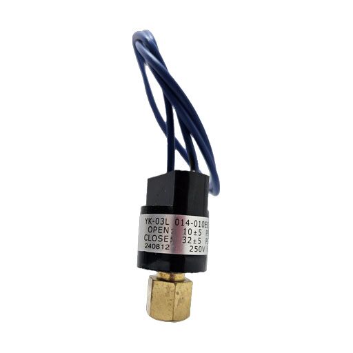 72602 Structural Concepts Low Pressure Switch showing female coupling and blue contact wires with manufacturers label showing technical information