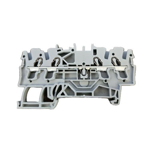 Wago terminal block part #2002-1401, back view, gray plastic