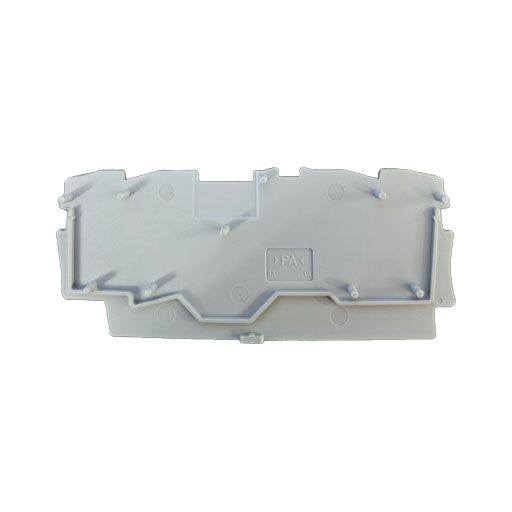 Wago part 2002-1491, end plate, gray plastic, back side
