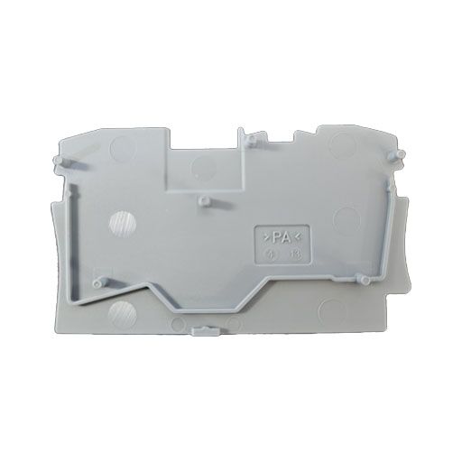 Wago part 2004-1291, end plate, gray plastic, back side