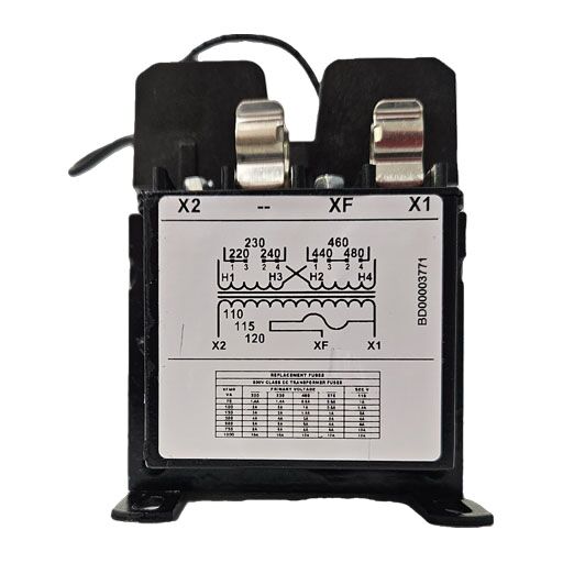 Micron Transformer B075-3556-8 back view showing manufacturers wiring diagram in English