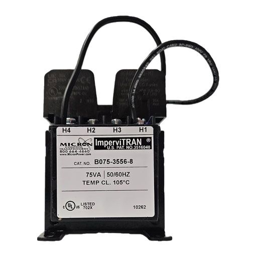 Micron Transformer B075-3556-8 front view showing manufacturers label in English