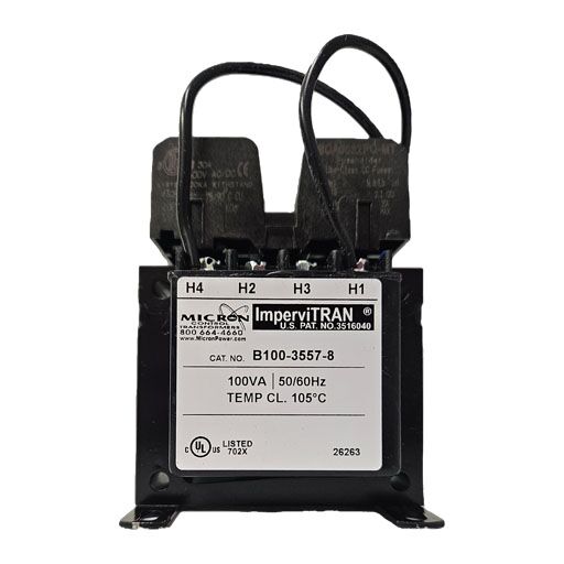 Micron Transformer B100-3557-8 front view showing manufacturers label in English