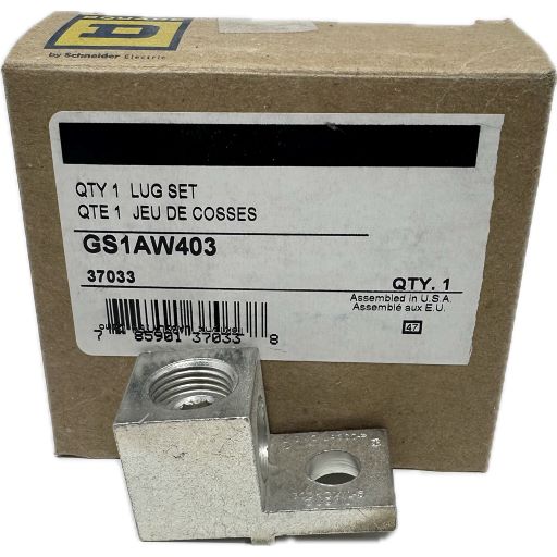 L shaped Metal lug set in front of manufacturer packaging written in English.