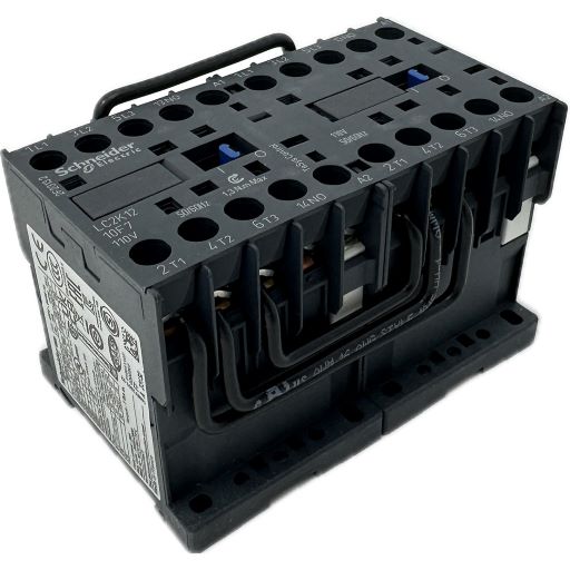 LC21210F7 reversing contactor, side view, with manufacturers specifications written in English
