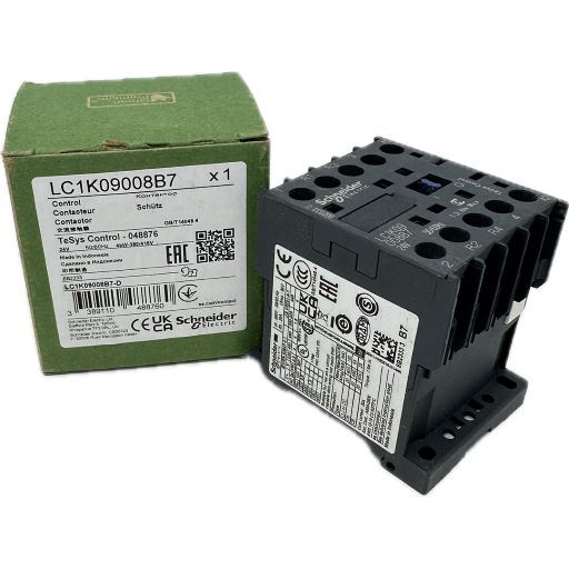 LC1K09008B7 Front view contactor next to box