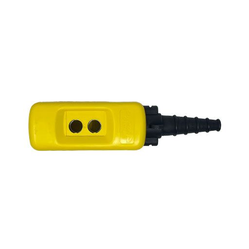 Front view of Part Number XACA02H7, 2 button yellow pendant control