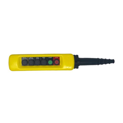 Front view of Part Number XACA0632891415-B 6 button yellow pendant control