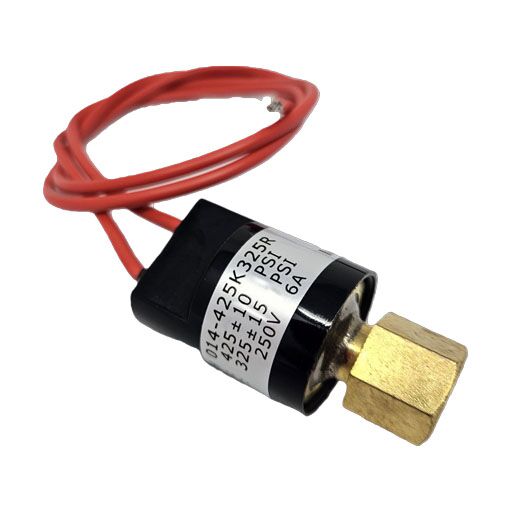 72601 Structural Concepts Pressure Switch showing female coupling and red contact wires with manufacturers label showing technical information