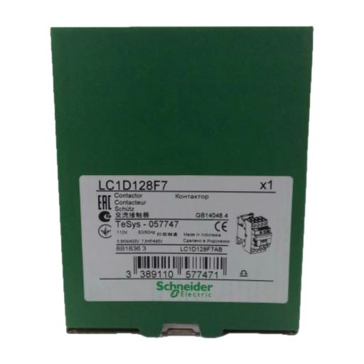 LC1D128F7 contactor box with manufacturers specifications in English