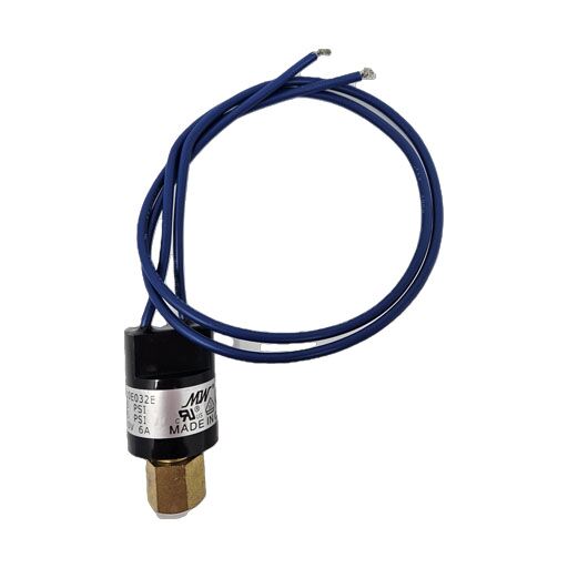 72602 Structural Concepts Low Pressure Switch showing female coupling and blue contact wires with manufacturers label showing technical information