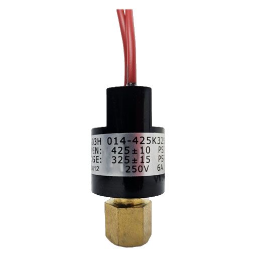 5-0239 Structural Concepts High Pressure Switch showing red wires and manufacturers label with PSI levels listed