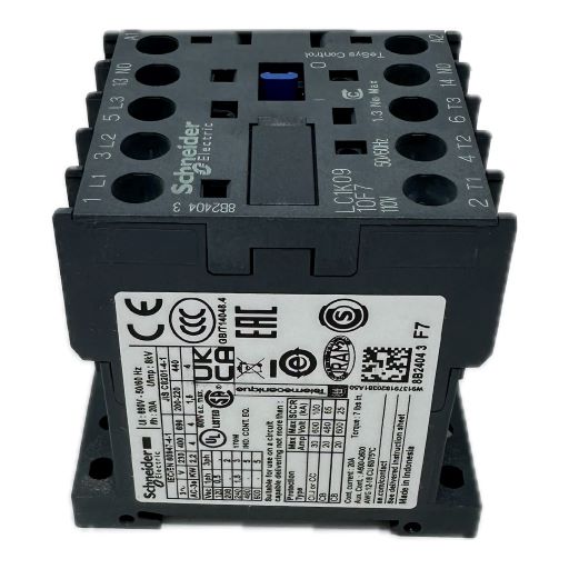 LC1K0910F7 contactor, side view with manufacturers label specifications written in English