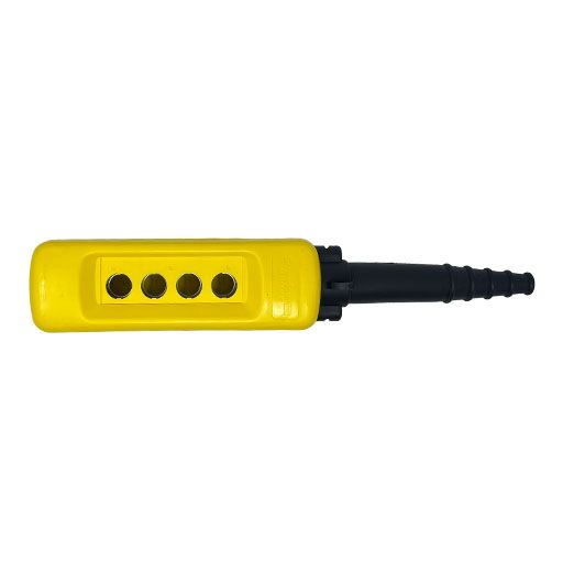 Part Number XACA04H7 four button yellow empty pendant enclosure front view