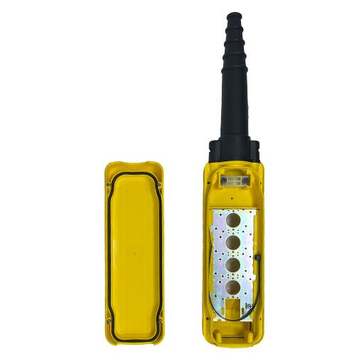Part Number XACA04H7 four button yellow pendant enclosure empty inside view