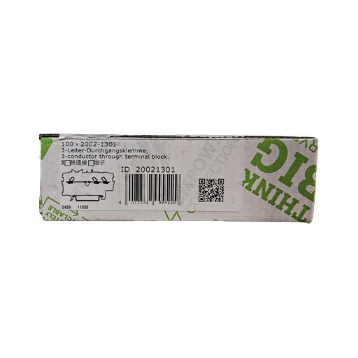 Wago part #2002-1301, terminal block, closed box with manufacturers label in English