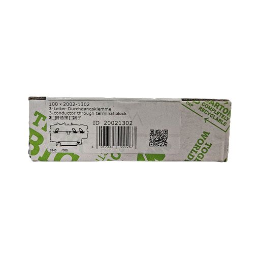 Wago part #2002-1302, terminal block, closed box with manufacturers label in English