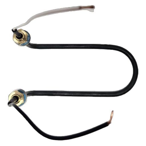 Top view of Structural Concepts heater rod with contact wires and brass fasteners