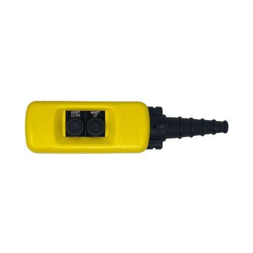 Front view of Part Number XACA0232891401, 2 button yellow pendant control