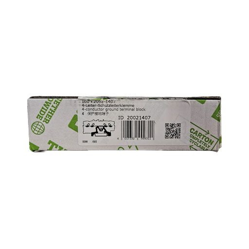 Wago ground terminal block part #2002-1407, box with manufacturers label in English